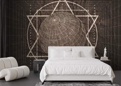 Mystery, witchcraft, occult and alchemy geometry. Mystical vintage gothic thin lines style background. Wall mural