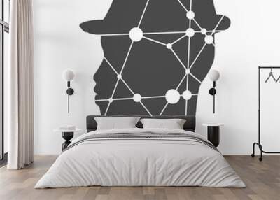 Profile of the head of a man. Scientific medical designs. Molecule And Communication Background. Connected lines with dots. Wall mural