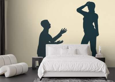 Silhouette of man in prayer pose. Man asking woman to marry him. Wall mural