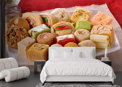 Mix Mithai, A Mouth-Watering Combination of Different Variety of Indian Sweets Wall mural