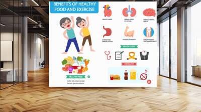 Benefits of healthy food and exercise infographics.vector illustration. Wall mural