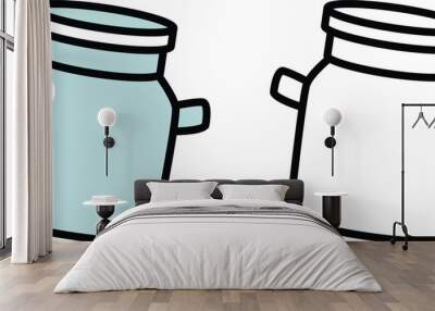 Illustration of isolated colorful and black and white milk can Wall mural