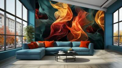 Abstract fabric flame orange green dark background Wall mural