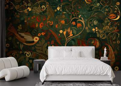 Background pattern in zhostovo style repetitive brigh, concept of Folk Art and Colorful Design Wall mural