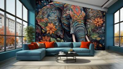 elephant head Fokus in camera ethnic painting Wall mural