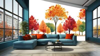 Falling Leaves Design - watercolor autumn illustration with colorful autumn trees. Graphic art illustration wallpaper isolated Wall mural