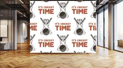 Seamless pattern with Cricket elements. Sports pattern wallpaper. Vector isolated Illustration on white background for packages product, t-shirts and other design Wall mural