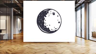 Vintage hand drawn moon symbol. Silhouette monochrome moon icon. Stock vector illustration isolated on white background. Retro design Wall mural