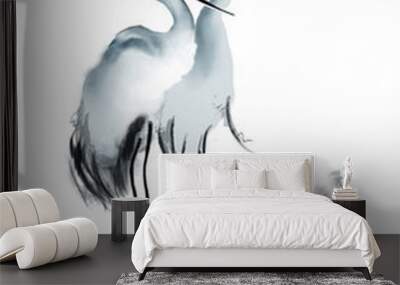 asian crane watercolor Wall mural