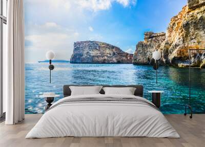 Rocks on the Mediterranean Sea in the Maltese coast Wall mural