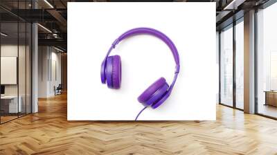 A purple pair of headphones with a purple cord Wall mural