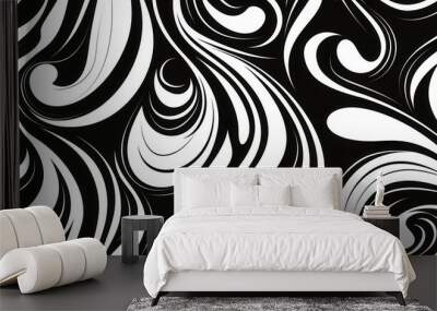 abstract black and white pattern of bold curved lines and swirls creating dynamic visual rhythm seamless design for modern textile or wallpaper application Wall mural