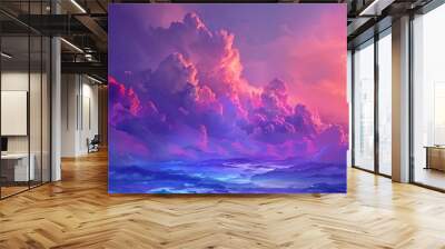 abstract fantasy landscape with vibrant purple cumulus clouds surreal digital art background Wall mural