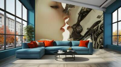 Biomechanical girls kissing in a futuristic scene Wall mural