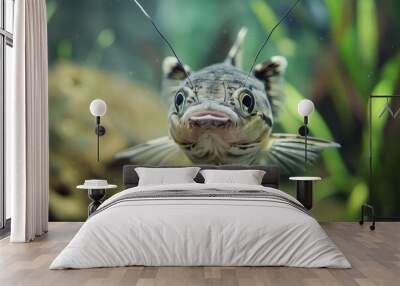 curious catfish swimming in aquarium tank underwater view Wall mural