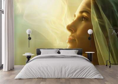 emotive biblical portrait veiled woman gazing heavenward spiritual awakening and divine connection Wall mural