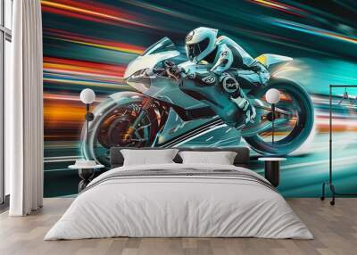 futuristic superbike motorcycle racing at high speed on track dynamic concept art illustration digital art Wall mural