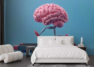 human brain character running on treadmill 3d render of mental exercise concept Wall mural