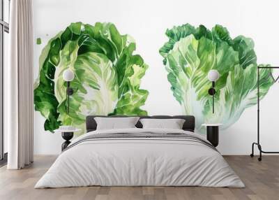 hyperrealistic lettuce 2d icon isolated on white watercolor food illustration Wall mural