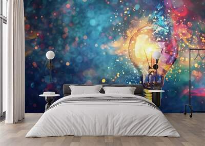 illuminated light bulb symbolizing creative breakthrough and innovation concept digital illustration Wall mural