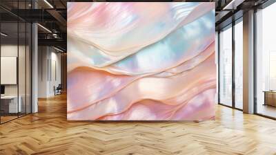 Lustrous mother-of-pearl texture with iridescent hues of pink, blue, and gold - Natural beauty background. Wall mural