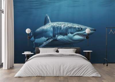 majestic great white shark powerful underwater predator deep blue ocean realistic 3d rendering Wall mural