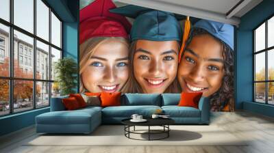 Multiracial graduates smiling closely Wall mural