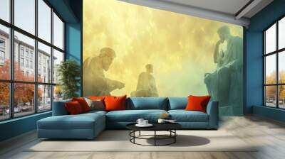 philosophical debate ancient greek philosopher statues in hazy dreamscape concept illustration Wall mural