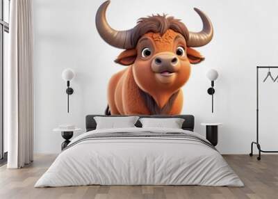 3D cute bison cartoon Wild forest animal for children book Generative AI Wall mural