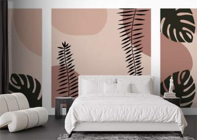 Set of 3 modern abstract backgrounds with tropical leaves. Great for cards, banners, posters. Wall mural