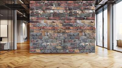 weathered brick panorama wide expanse of aged red brickwork showcasing varied textures and patinas rustic charm captured in high detail highlighting the character of timeworn masonry Wall mural