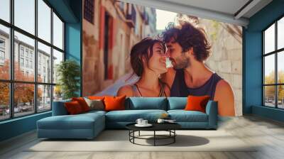 Young beautiful couple in Barcelona Wall mural