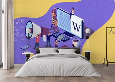 Creative Blogging isometric illustration concept, people learning about creative blogging or copywriting can use for web page, banner, presentation, social media, documents. Noise texture Wall mural