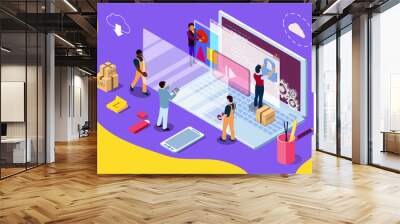 Web development design concept with character and text place. Can use for web banner, infographics, hero images. Flat isometric illustration Wall mural