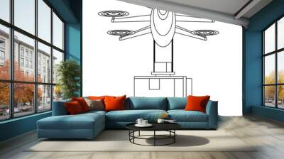 air drone remote control cartoon in black and white Wall mural