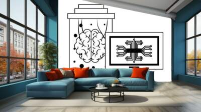 artifical intelligence icons concept cartoon in black and white Wall mural