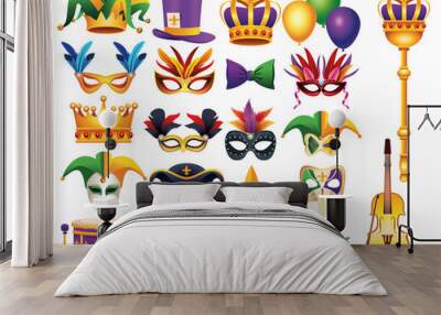 bundle of twenty two mardi gras carnival celebration set icons Wall mural