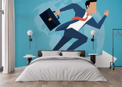 Businessman running arrow growth man male suitcase business icon. Colorfull and flat illustration. Vector graphic Wall mural