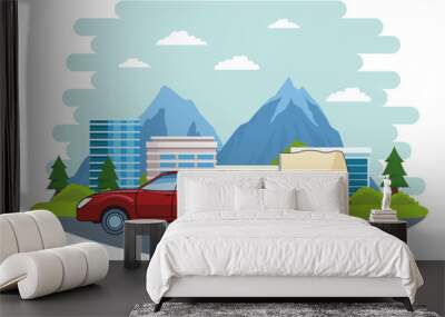 cars and horse carriages vehicles Wall mural