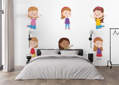 cartoon happy little girls icon set, flat design Wall mural