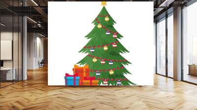 christmas tree and gift boxes, flat design Wall mural