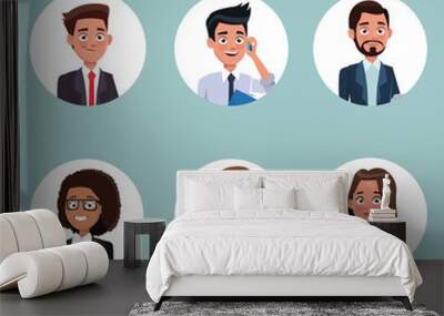 color background with circular frame icons set half body people characters for business vector illustration Wall mural