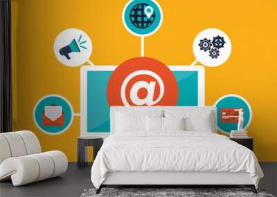 Computer and email icon. digital marketing media and ecommerce theme. Colorful design. Vector illustration Wall mural