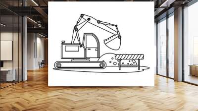 construction architectural engineering work cartoon in black and white Wall mural