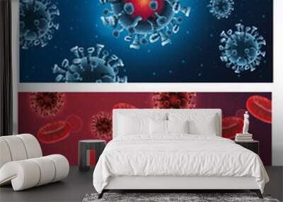 covid19 pandemic particles and blood pattern Wall mural