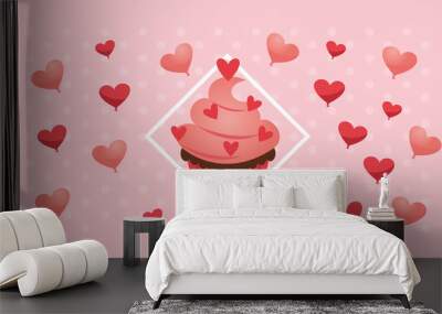 delicious sweet cupcake with hearts Wall mural