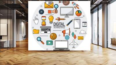 digital marketing technology knowledge email business social media vector illustration Wall mural