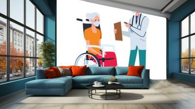 doctor attending old woman in wheelchair Wall mural