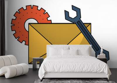 Email technical support symbols isolated Wall mural