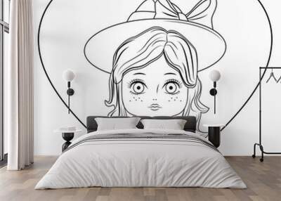 Fashion girl inside heart frame in black and white Wall mural